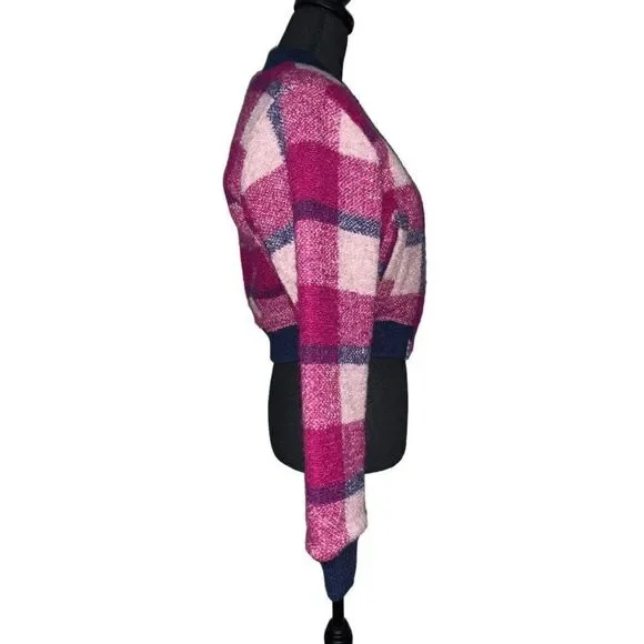 House of Harlow Plaid Wool Blend Bomber Jacket - Picture 3 of 6